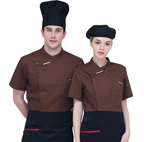 Icegrey Uniforme Camisa de Cocinero Manga Corta Chaqueta de Cocinero Café 48