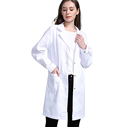 Icertag Bata de Laboratorio, médico Abrigo Abrigo de Mujer, Abrigo Blanco para Damas, Adecuado para Estudiantes de la Escuela Laboratorio de Ciencia Enfermera Cosplay Vestido de algodón (Medium)