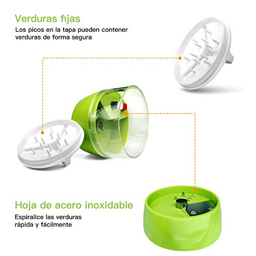 ICHECKEY Cortador de Verduras,Rallador de Verduras 4 en 1 Verduras Cortador,Calabacin Pasta,Cortador en Espiral Manual,Adecuado para Zanahorias,Pepinos,Vegetal Veggetti Slicer Pepino(Verde)