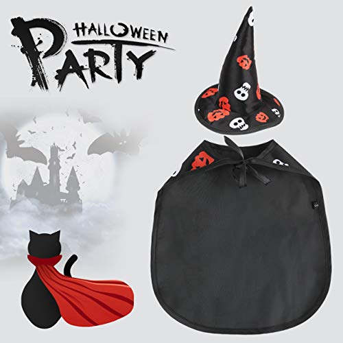 Idepet Perro Disfraz de Halloween Sombrero de capa de gato Capa para mascotas Cosplay Cachorro Gatitos Rojo Negro Disfraz navideño de fantasía Ropa para perros pequeños medianos Gatos