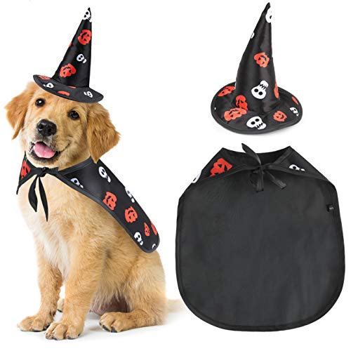 Idepet Perro Disfraz de Halloween Sombrero de capa de gato Capa para mascotas Cosplay Cachorro Gatitos Rojo Negro Disfraz navideño de fantasía Ropa para perros pequeños medianos Gatos