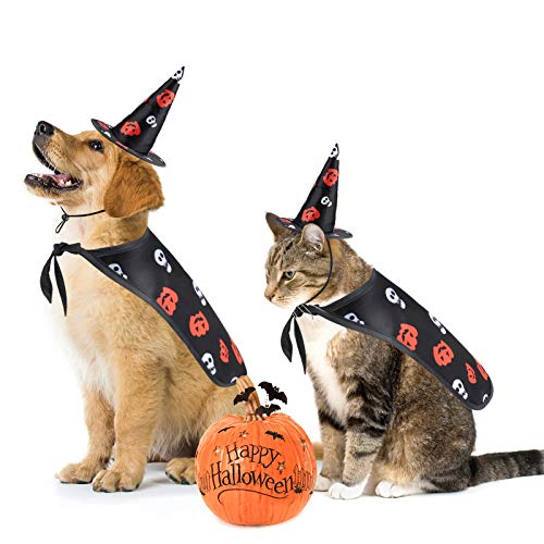 Idepet Perro Disfraz de Halloween Sombrero de capa de gato Capa para mascotas Cosplay Cachorro Gatitos Rojo Negro Disfraz navideño de fantasía Ropa para perros pequeños medianos Gatos