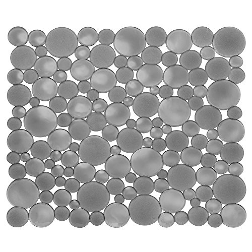 iDesign Alfombrilla escurreplatos para fregadero, rejilla de plástico de tamaño mediano, tapete protector para fregaderos de acero inoxidable y cerámica, gris