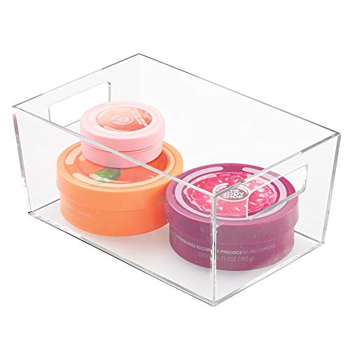 iDesign Clarity Cesto Organizador, pequeña Caja de almacenaje con Asas de plástico para organizar cosméticos y Maquillaje en el Lavabo, Transparente, 22.9 Cm X 15.2 Cm X 10.4 Cm
