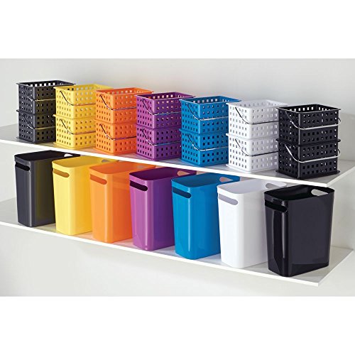 iDesign Cubo de basura con asas, papelera pequeña de plástico con capacidad para 9,5 litros, moderna papelera de cocina, baño y oficina, blanco
