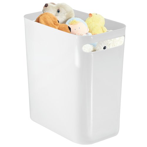 iDesign Cubo de basura con asas, papelera pequeña de plástico con capacidad para 9,5 litros, moderna papelera de cocina, baño y oficina, blanco