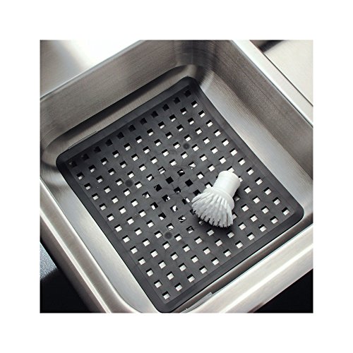 iDesign Escurridor de platos y vasos, rejilla de plástico PVC de tamaño mediano, alfombrilla escurreplatos para proteger el fregadero de la cocina, negro