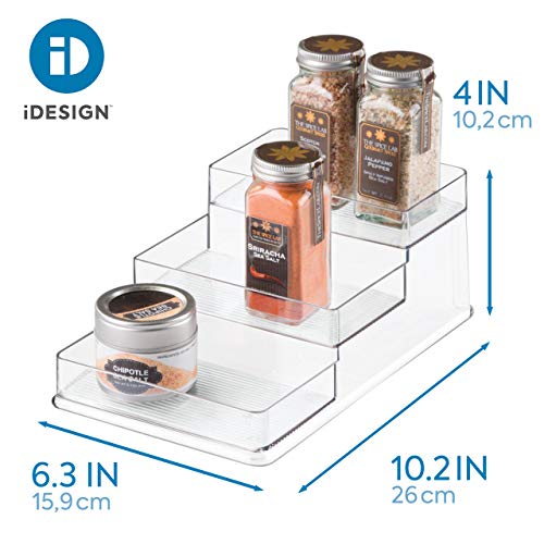 iDesign Especiero con 3 pisos para cocina, compacto organizador de armarios de cocina fabricado en plástico, práctico estante para las especias, transparente