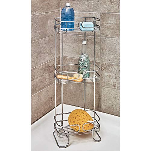 iDesign Neo Estantería, mueble de baño autónomo en metal, con tres estantes de ducha para gel y champú, plateado, 16.0 Cm X 24.9 Cm X 66.3 Cm