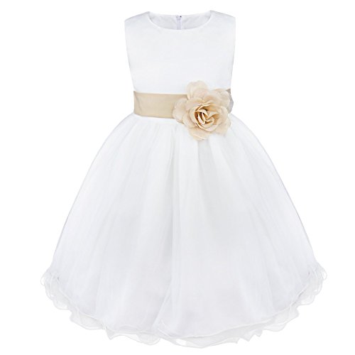 IEFIEL Vestido de Princesa Niña Tutú Vestido Blanco de Fiesta Boda Bautizo para Niñas Vestido de Flores Cumpleaños Princesa Elegante 2 Años-14 Años Beige Oscuro 8 años