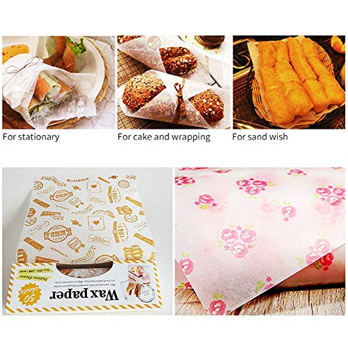 IETONE 5 Rollos Papel de Cera con Cortador de Papel de Envolver, 250 Hojas Envoltorios Papel de Grasa de Grado Alimenticio para Pan Sandwich Hamburguesa Papas Fritas