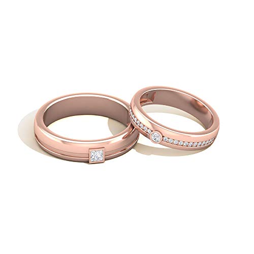 IGI Certified Diamond Pareja de Alianza, Anillo de media eternidad para His Her, HI-SI Color Clarity, Anillo de compromiso de aniversario, 14K Oro rosa, Size:EU 50