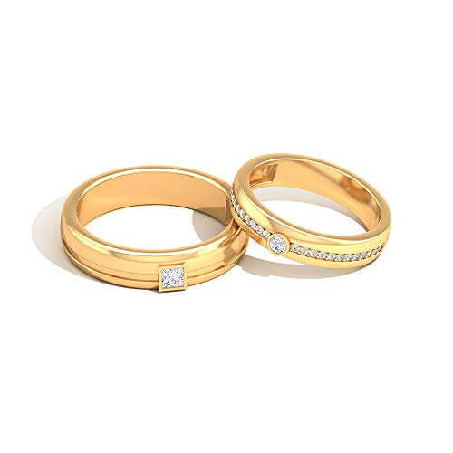 IGI Certified Diamond Pareja de Alianza, Anillo de media eternidad para His Her, HI-SI Color Clarity, Anillo de compromiso de aniversario, 18K Oro amarillo, Size:EU 50