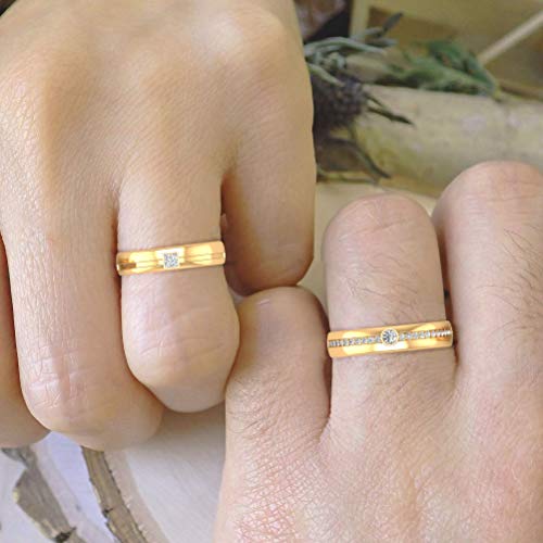 IGI Certified Diamond Pareja de Alianza, Anillo de media eternidad para His Her, HI-SI Color Clarity, Anillo de compromiso de aniversario, 18K Oro amarillo, Size:EU 50