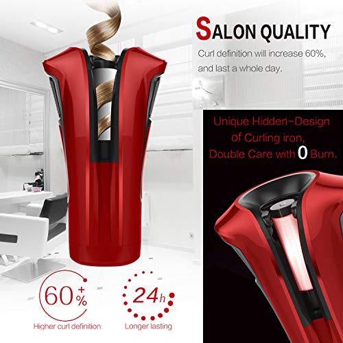 iGutech Rizador de pelo automático con cerámica Turmalina, calentador y monitor LED (Rojo)