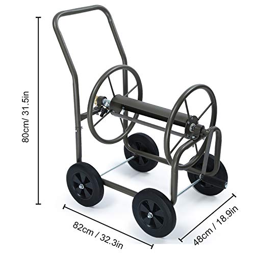 IKAYAA Soporte de Almacenamiento para Manguera de Lavado Carro de Carrete de Manguera de jardín Cuatro Ruedas Estante de Manguera de Agua portátil Carrito de riego Tubería de Lavado de Autos