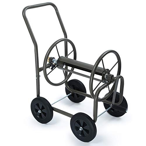 IKAYAA Soporte de Almacenamiento para Manguera de Lavado Carro de Carrete de Manguera de jardín Cuatro Ruedas Estante de Manguera de Agua portátil Carrito de riego Tubería de Lavado de Autos