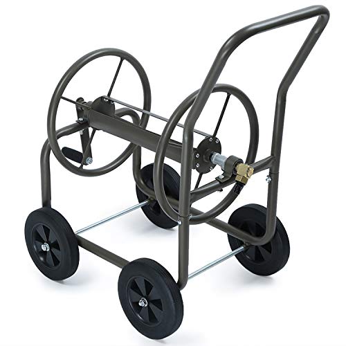 IKAYAA Soporte de Almacenamiento para Manguera de Lavado Carro de Carrete de Manguera de jardín Cuatro Ruedas Estante de Manguera de Agua portátil Carrito de riego Tubería de Lavado de Autos