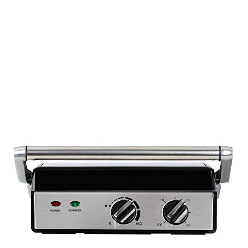 IKOHS Stone Grill Pro - Sandwichera Grill, 2000 W, hasta 4 Tostadas, Revestimiento Antiadherente Cerámica, Apertura de 180º, Altura Adaptable, Asa No Transmite Calor, Libre de BPA, Color Gris