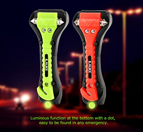 ilauke Martillo de Emergencia para Coche Romper la Cristal Ventana Cortador de Cinturon de Seguridad como Elemento de Seguridad en el Coches, Pack de 2