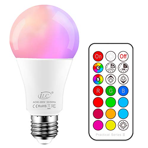 iLC Bombillas Colores RGBW LED Bombilla Regulable Cambio de Color Edison 10W E27 - RGB 12 Color - Control remoto Incluido para Casa/Decoración/Bar/Fiesta/KTV Ambiente Ambiance Iluminación