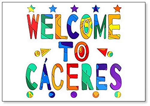 Imán para nevera con inscripción"Welcome to Caceres", multicolor