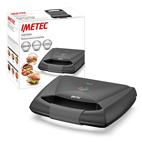 Imetec Dolcevita SM3 - Parrilla Sandwichera, Placas Extra Largas Estriada y Antiadherentes, Gancho de Cierre, Recoge Cable, Tostadas, Hamburguesas, Perritos Calientes y Panini, 800 W