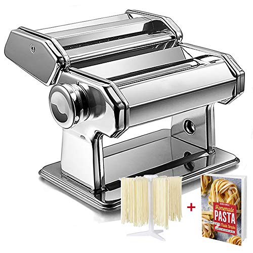 ImnBest Máquina de Pasta Manual, Rejilla de Secado de Pasta Gift, máquina de Pasta de Acero Inoxidable, máquina de Pasta Manual con 2 Rodillos de Pasta Diferentes