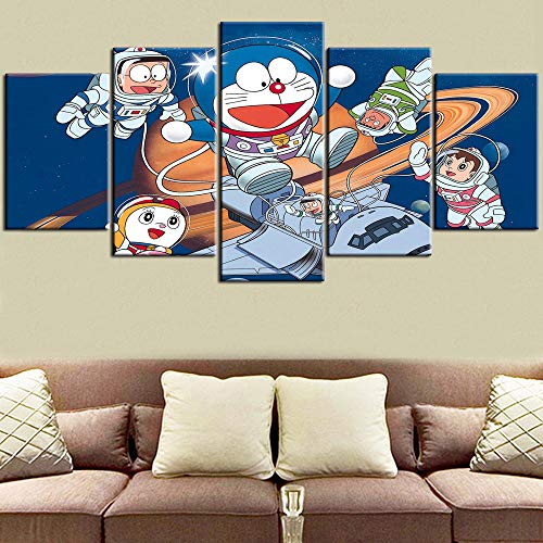 Impresiones sobre Lienzo 5 Piezas,Doraemon Lunar Adventure Anime Creativo Cartel Sala De Estar HD Modular Arte De La Pared Moderno Decoración del Hogar Tamaño C Sin Marco