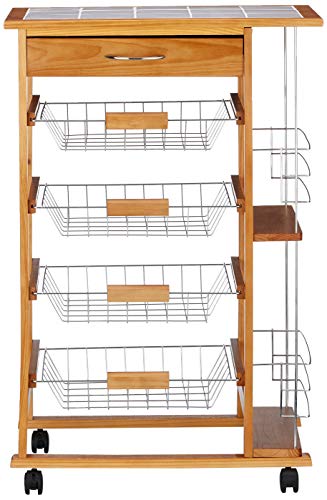 Inalsa Verdulero azulejo c/cajón y 2 estantes, Madera, Marrón, 57x37x85 cm