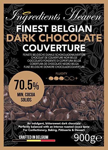 Ingredients Heaven - 70,5% Cobertura de Chocolate Negro Belga - Finest Belgian Dark Chocolate Couverture – Doble Paquete (2 x 900g)