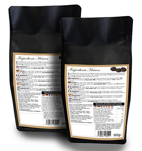 Ingredients Heaven - 70,5% Cobertura de Chocolate Negro Belga - Finest Belgian Dark Chocolate Couverture – Doble Paquete (2 x 900g)