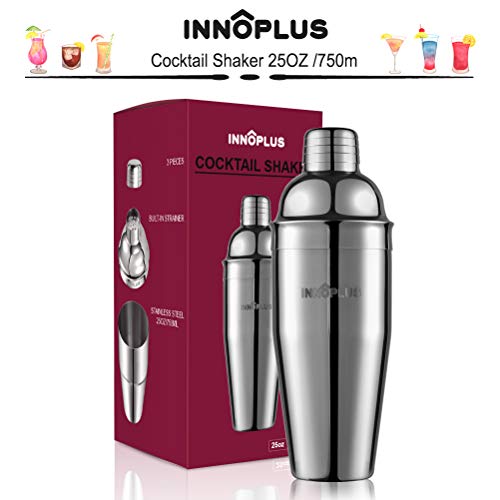 INNÔPLUS Coctelera, Coctelera para Cocteles, Coctelera Boston de Acero Inoxidable, Martini Coctelera Profesional de 750ml con Colador Integrado Mezclador/Agitador, Coctelera Coctel Manhattan Shaker