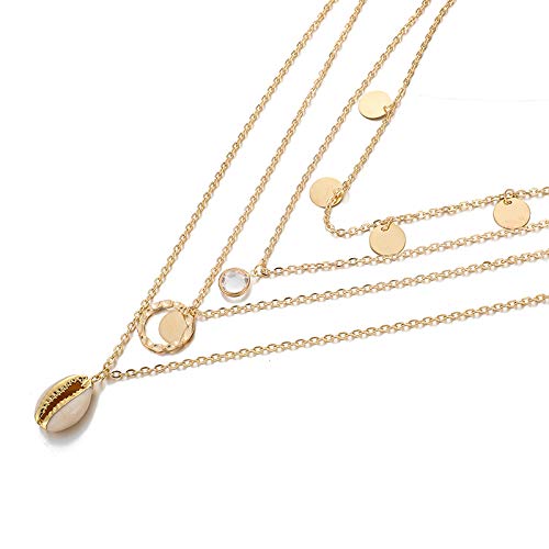 Inveroo Vintage Oro Color Cáscara Oblea Cristal Colgante Collar para Mujeres Chica Círculo Multi Capa Collar Collar