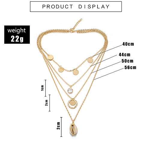 Inveroo Vintage Oro Color Cáscara Oblea Cristal Colgante Collar para Mujeres Chica Círculo Multi Capa Collar Collar