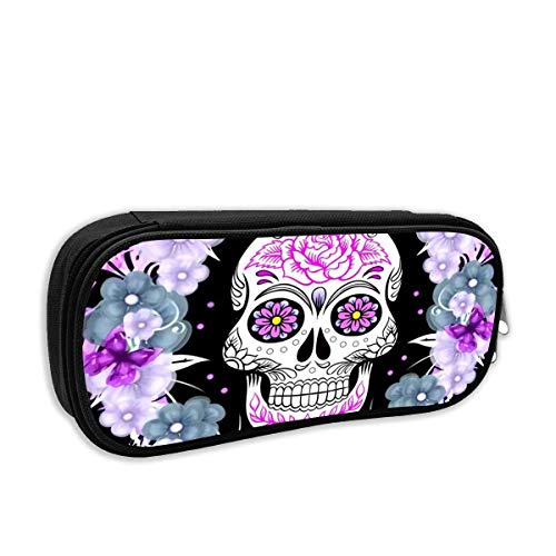 IOPLK Estuche de lápices de escuela de moda, bolso de bolígrafo con diseño de calavera de azúcar SkullFlower, bolsa de papelería de oficina para útiles escolares y de oficina