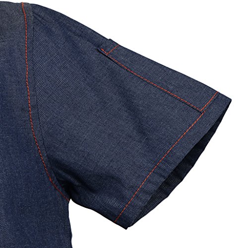 IPOTCH Camiseta de Cocinero Hombres Mujeres Denim Chef Jacket Buttons Baker Jacket Catering Clothing Chef Shirt Ropa de Trabajo para Cocineros - Azul, 3XL