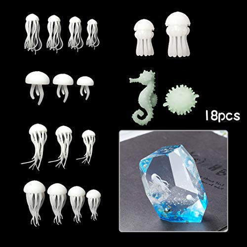 iSuperb 18 Piezas Mini De Resina De Relleno 3D Medusas Resin Mold Filler Hipocampo Pez globo Modeling para Fabricación de Joyas DIY Artesanía (Blanco)