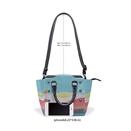 IUBBKI Bolso de mano grande Huevo frito sartén voladora entre coloridos bolsos con asa personalizada Remache de cuero Pu Impresión de moda portátil Agua