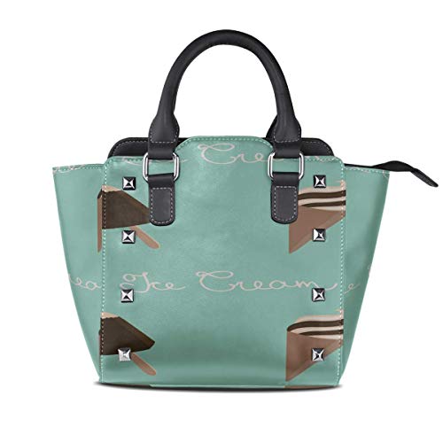 IUBBKI Bolsos de hombro para hombre Patrón de helado Bolsos con asa personalizada Remache de cuero Pu Impresión de moda portátil Impermeable con