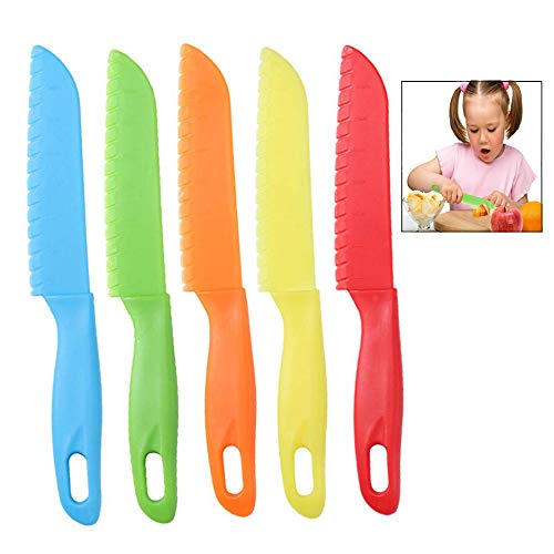 iwobi Cuchillos de Cocina para niños, Cuchillo de plástico para niños, 5 pcs Cuchillo de Seguridad para niños, Cuchillo para Lechugas, Uso Seguro para niños