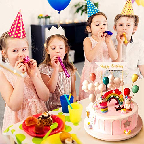 iZoeL Unicornio Decoración de Tartas Cumpleaños Happy Birthday Banderines Globos Arcoiris Nube Cake Topper Decorar Tartas Infantiles Niñas