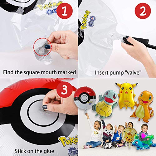 JAHEMU Pokemon Globos Aluminio Pikachu Globos Helio Globos para niño Pokemon Cumpleaños Fiesta Decoraciones Suministros 6pcs