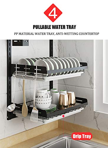 JANRON Escurreplatos Metal Cromado Escurridor Platos 2 Niveles Secaplatos de Cocina Acero Inoxidable Cromado para la Cocina Cromo Plateado (Estante de Plato Cromado) - 41X 26.5 X 40.5CM