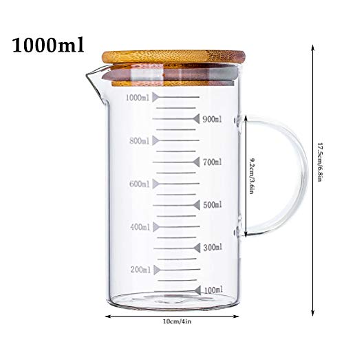 JAOMON Taza Medidora de 1 Litro Medidora Vidrio, Vaso de Precipitados de Vidrio, Vaso de Precipitados de Vidrio, Escala de litros, Recipiente Medidor Transparente, 16,4 * 11,5 cm