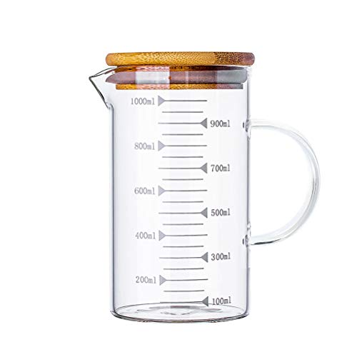 JAOMON Taza Medidora de 1 Litro Medidora Vidrio, Vaso de Precipitados de Vidrio, Vaso de Precipitados de Vidrio, Escala de litros, Recipiente Medidor Transparente, 16,4 * 11,5 cm