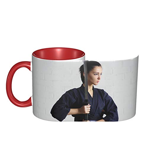 Japan Woman Warrior Samurai D Taza de café divertida 11 División Gu