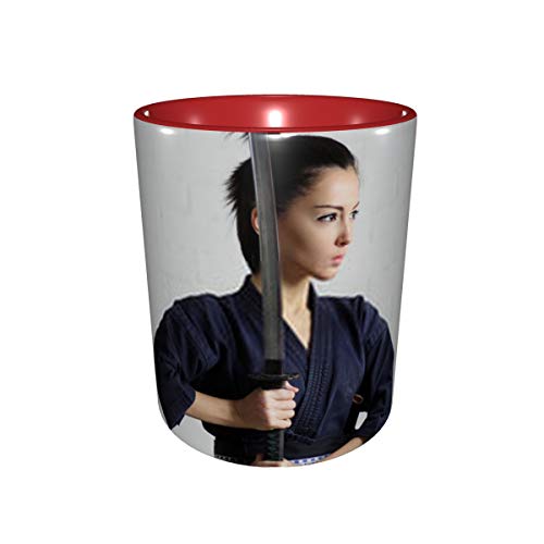 Japan Woman Warrior Samurai D Taza de café divertida 11 División Gu