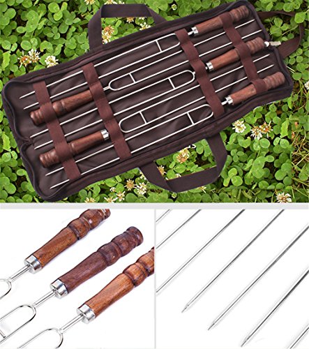 JasCherry Pinchos del BBQ del Acero Inoxidable 5 Piezas - Parrilla de brocheta de Barbacoa Profesional Herramienta - 42CM de Largo