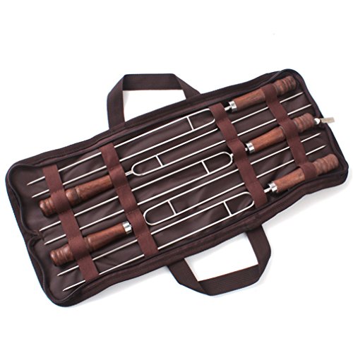 JasCherry Pinchos del BBQ del Acero Inoxidable 5 Piezas - Parrilla de brocheta de Barbacoa Profesional Herramienta - 42CM de Largo